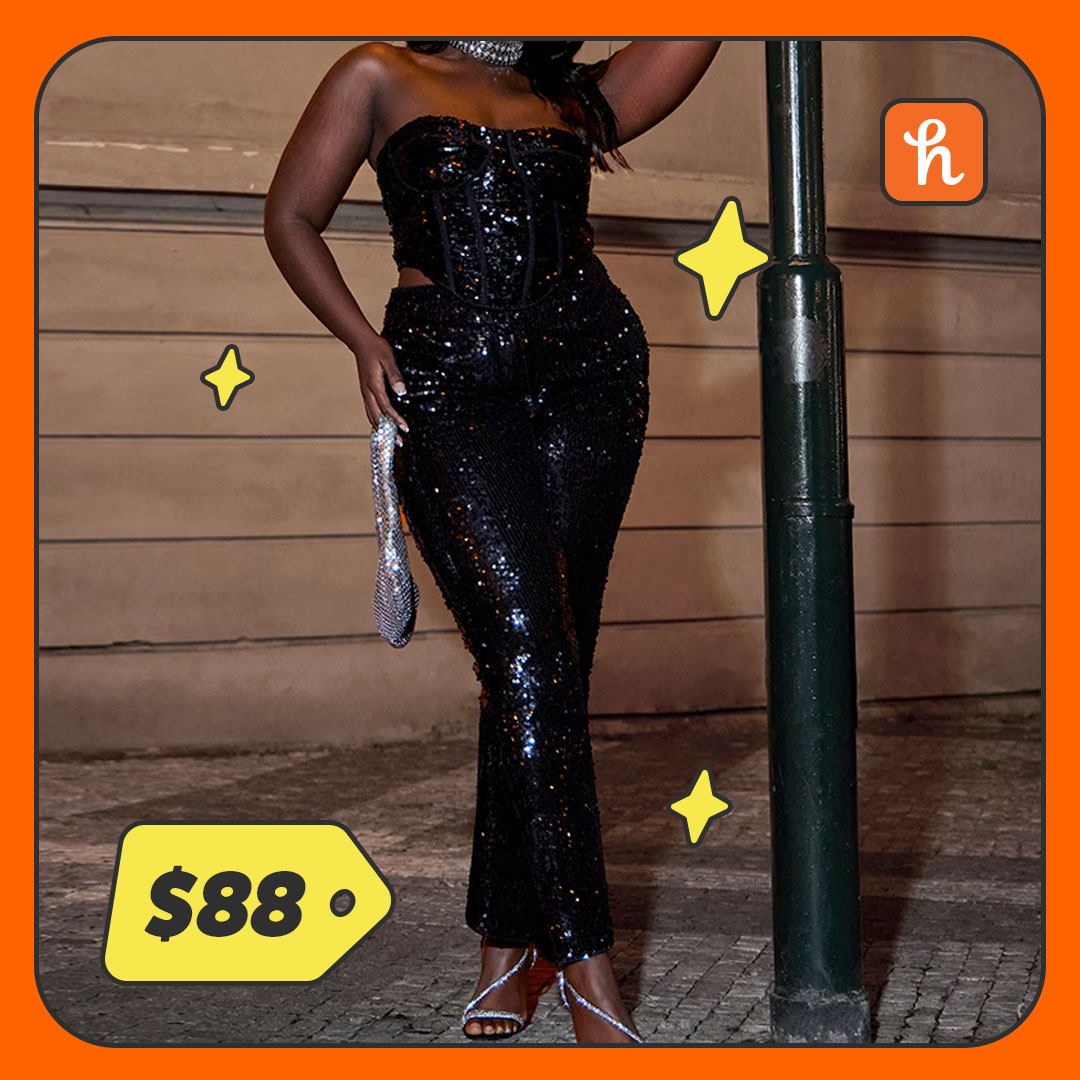  Black Resin Sequin Wide Leg Pants