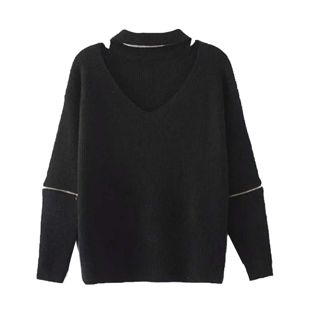 Cut Out V Neck Choker Jumper