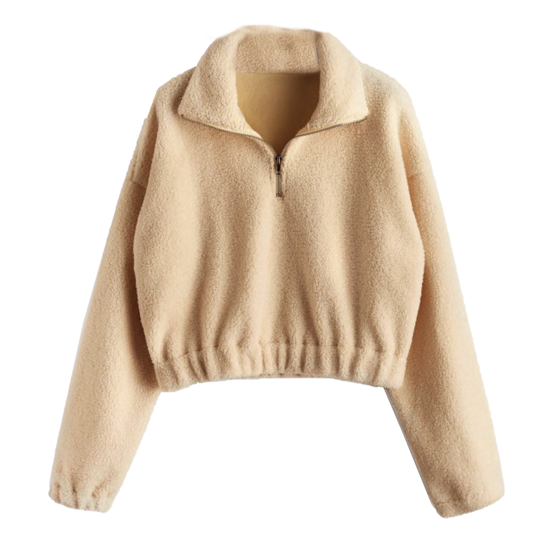 Half Zip Plain Faux Fur Sweatshirt