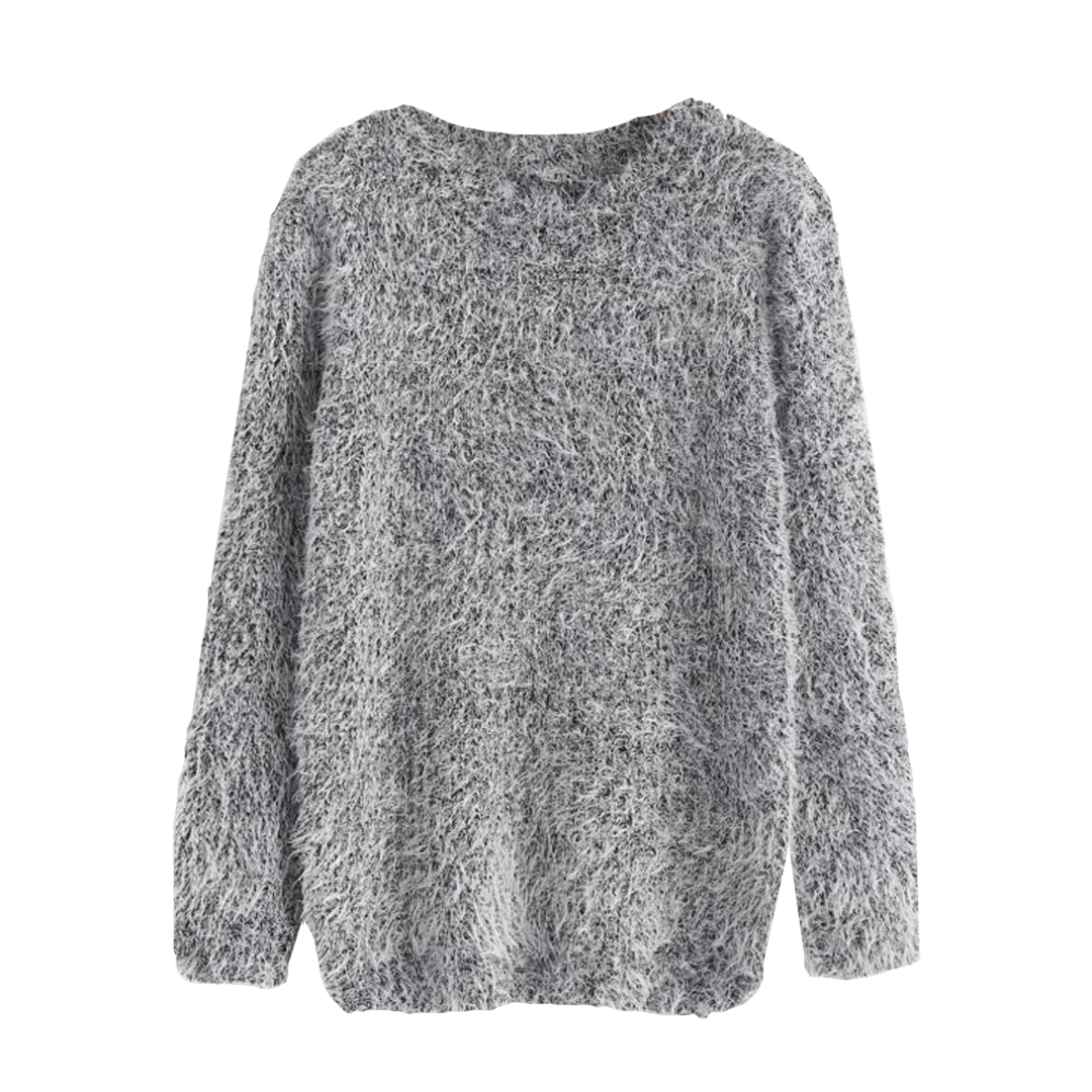 Crew Neck Plain Fluffy Sweater