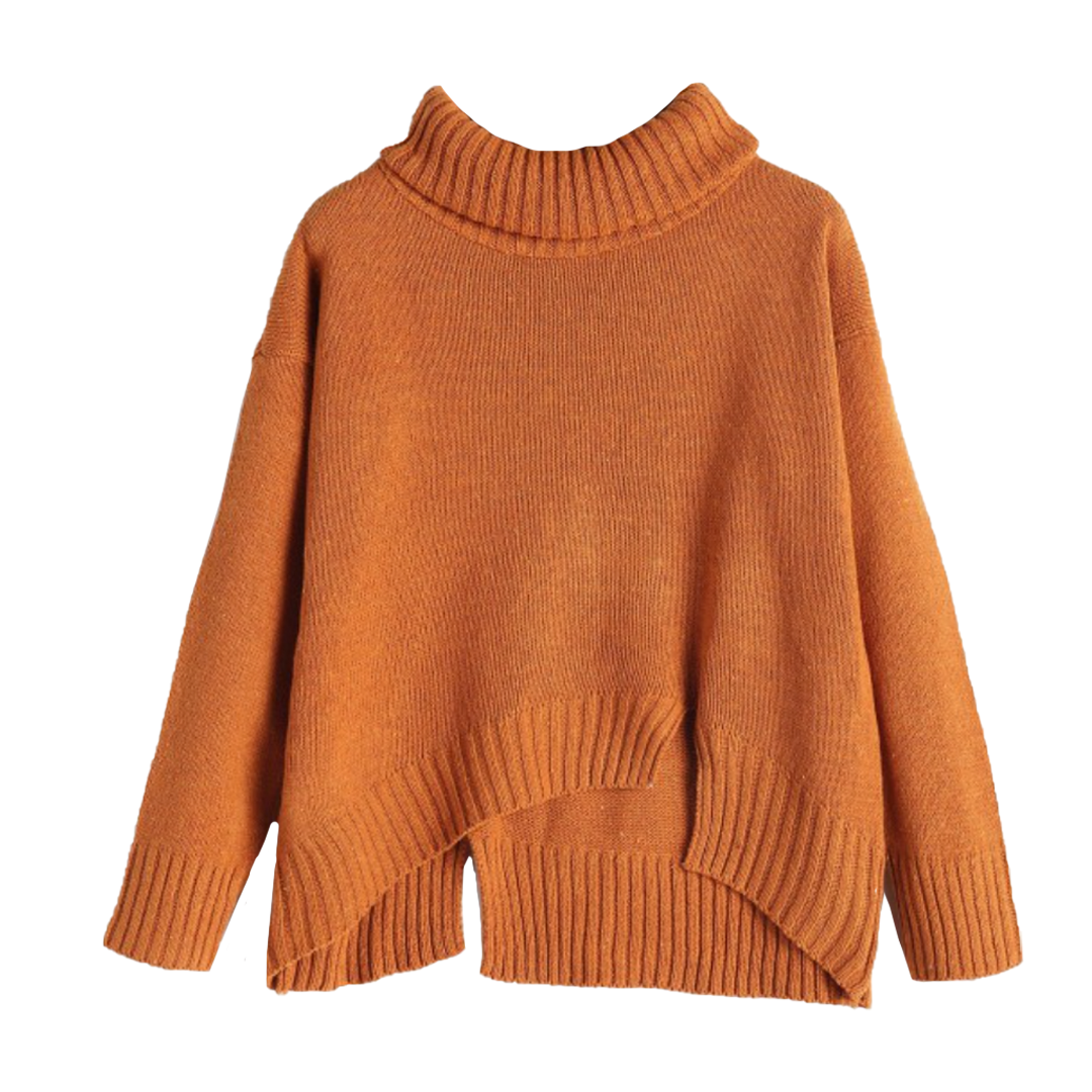  Split Hem Turtleneck Boxy Sweater